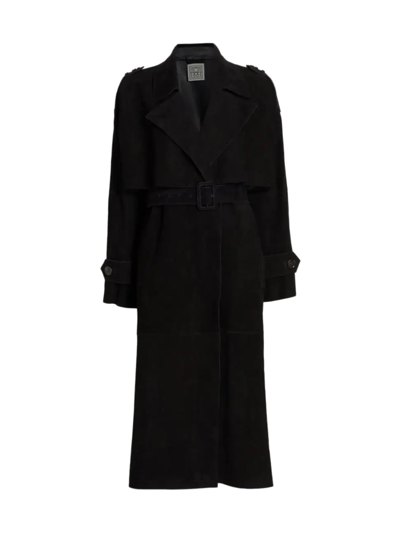 Shop Totême Women's Suede Belted Trench Coat In Black