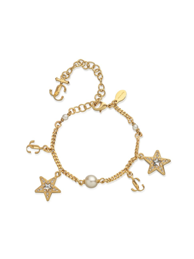 Shop Jimmy Choo Women's Goldtone, Crystal, & Resin Pearl Charm Bracelet In Brass