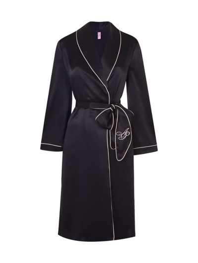 Shop Agent Provocateur Women's Classic Contrast-pipping Silk Robe In Black