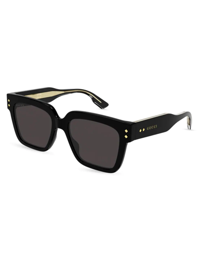 Shop Gucci Men's  Logo 54mm Rectangular Sunglasses In Black