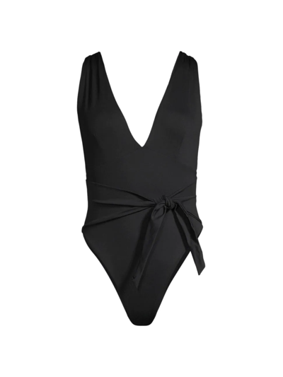 Shop Agua Bendita Women's Florentina Plunge-neck Waist-tie One-piece Swimsuit In Black