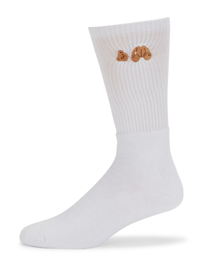 Shop Palm Angels Men's Bear Calf Socks In White Brown