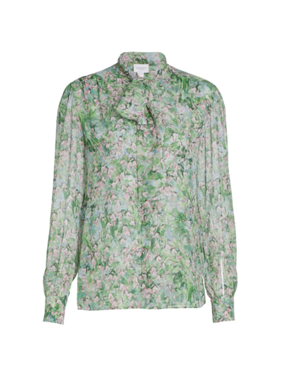 Shop Giambattista Valli Women's Floral Silk Georgette Blouse In Green Rose