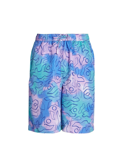 Shop Isabel Marant Men's Heloa Drawstring Swim Trunks In Green Blue Multi