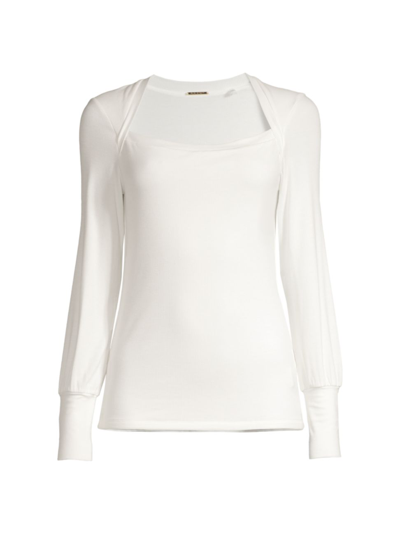 Shop Elie Tahari Women's Rib-knit Blouson-sleeve Top In Sky White