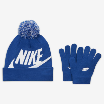 Nike Big Kids' Beanie And Gloves Box Set In Game Royal