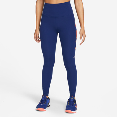 Nike Yoga Luxe Dri-fit Women's High-waisted 7/8 Ribbed Infinalon Leggings  In Blue Void,white