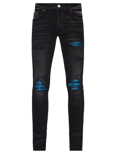 Shop Amiri Mx1 Cracked Paint Skinny Jean Aged Black And Blue