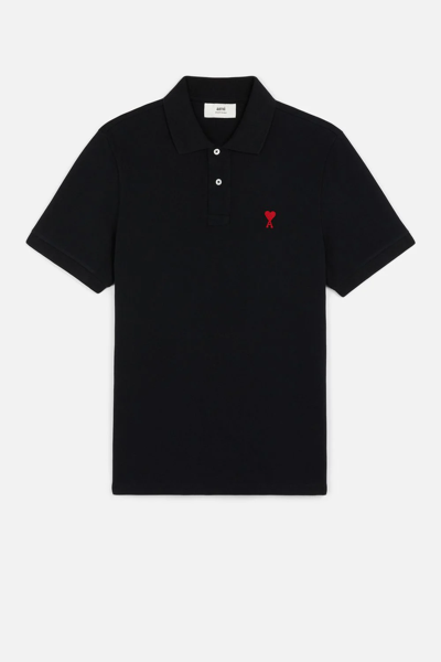 Shop Ami Alexandre Mattiussi Ami De Coeur Embroidered Polo Shirt Black For Men