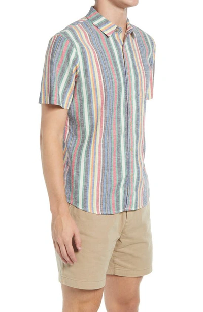 Shop Marine Layer Stripe Short Sleeve Hemp Blend Button-up Shirt In Multi Stripe