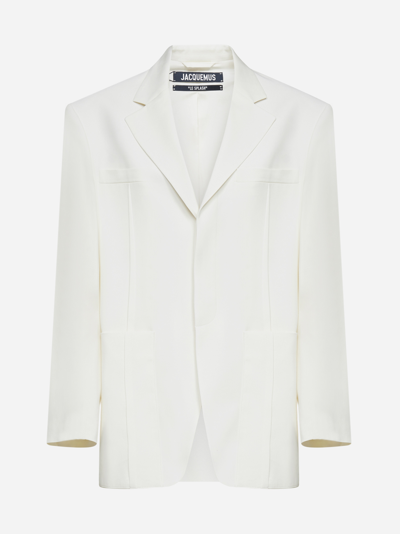 Shop Jacquemus La Veste D'homme Wool-blend Blazer In White