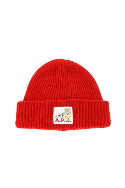 Shop Apc Chinese New Year Wool Beanie Hat In Red