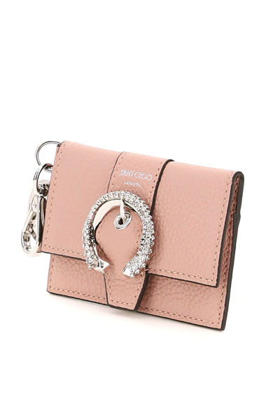 Shop Jimmy Choo Flap Cardholder With Crystal Buckle In Pink