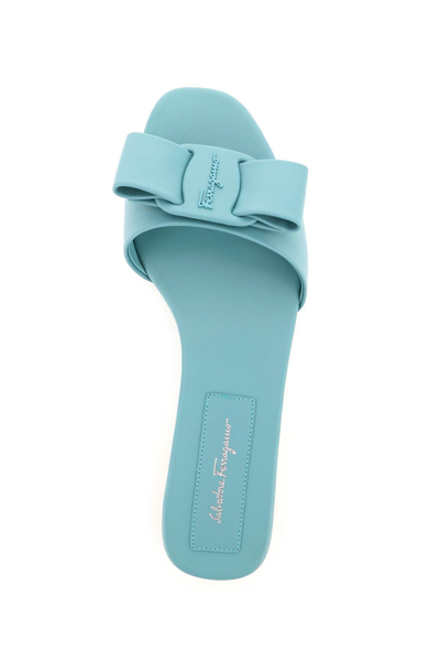 Shop Ferragamo Viva Leather Slides In Light Blue