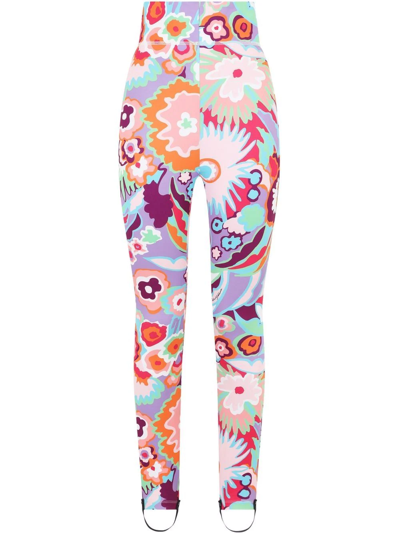 Shop Dolce & Gabbana Floral-print High-waisted Leggings In Pink