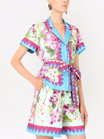 Shop Dolce & Gabbana Floral-print Silk Shirt In Blue