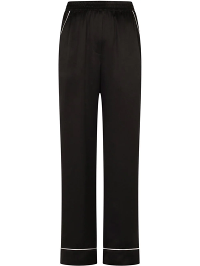 Shop Dolce & Gabbana Contrast-trim Satin Pajama Bottoms In Black