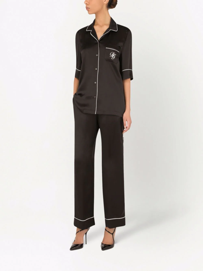 Shop Dolce & Gabbana Contrast-trim Satin Pajama Bottoms In Black
