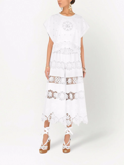 Dolce & Gabbana Openwork Embroidered Culottes In White