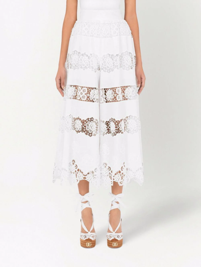 Shop Dolce & Gabbana Embroidered Culotte Trousers In White