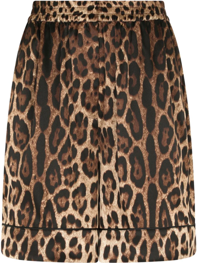 Shop Dolce & Gabbana Leopard-print Silk Shorts In Brown