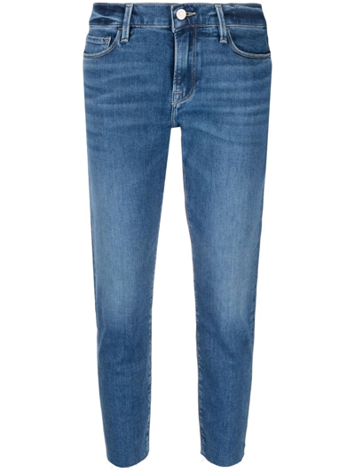 Shop Frame Cropped Low-waist Jeans In Blue