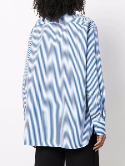 Shop Plan C Striped Popeline Shirt In Blue