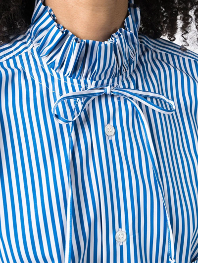 Shop Plan C Striped Popeline Shirt In Blue
