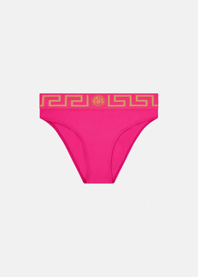 Shop Versace Greca Border Bikini Briefs In Pink