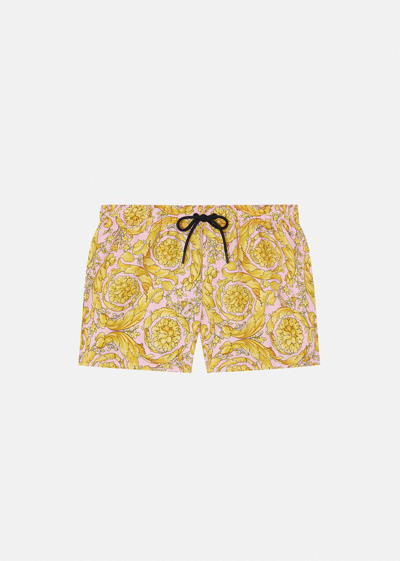 Shop Versace Barocco Swim Shorts In Pink+yellow