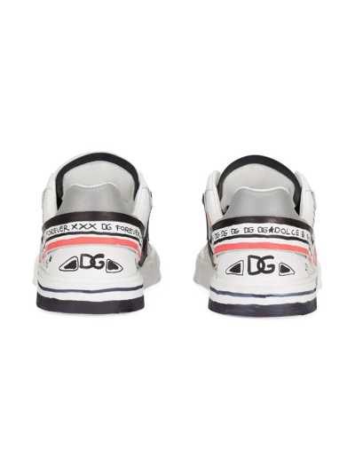 Shop Dolce & Gabbana Hand-painted Leather Sneakers In White