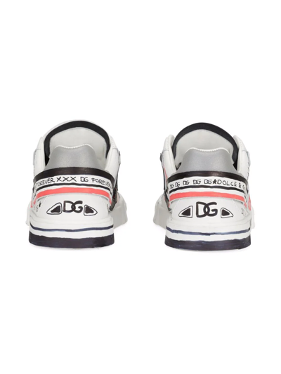 Dolce & Gabbana Hand-painted Leather Sneakers In White