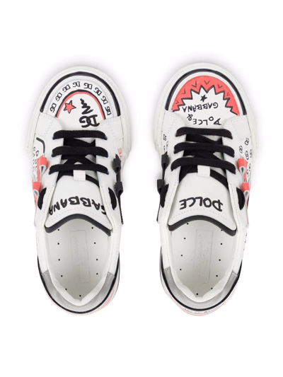 Dolce & Gabbana Hand-painted Leather Sneakers In White