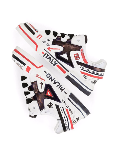 Dolce & Gabbana Hand-painted Leather Sneakers In White
