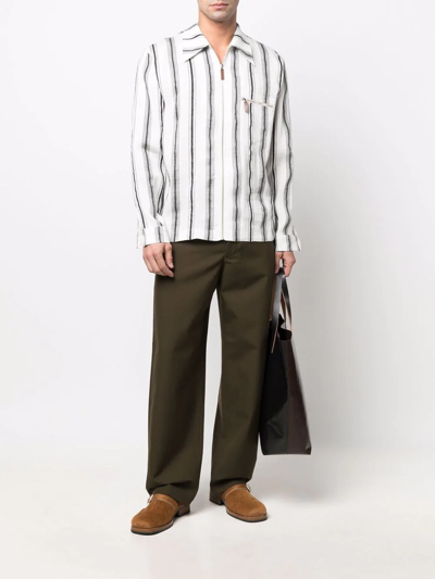 Wales Bonner Depara Striped Linen And Silk-blend Shirt In Black