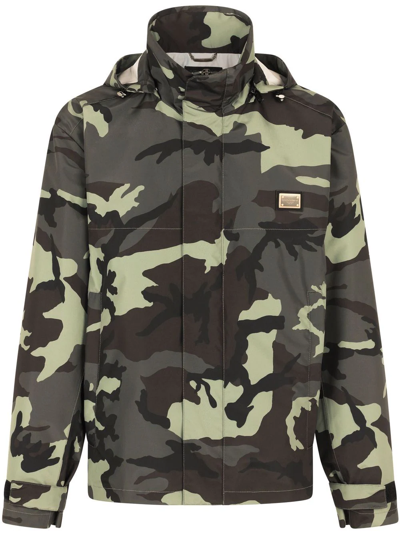 Shop Dolce & Gabbana Camouflage-print Hooded Jacket In Grün