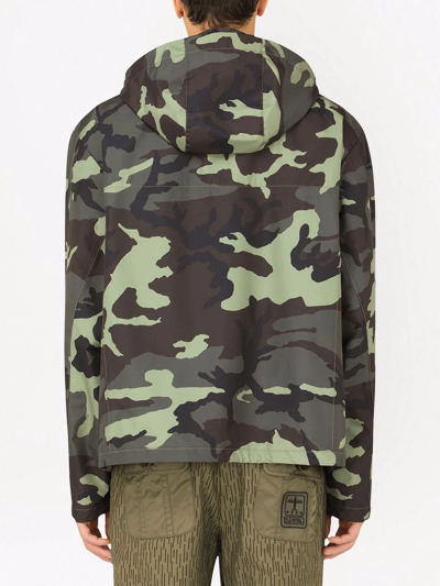 Shop Dolce & Gabbana Camouflage-print Hooded Jacket In Grün