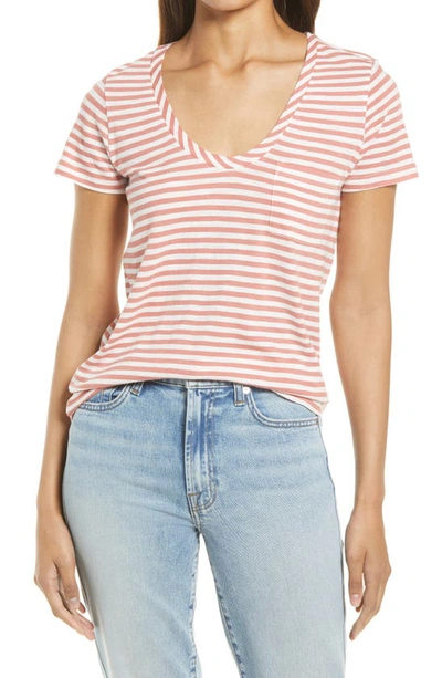 Shop Caslon ® Rounded V-neck T-shirt In Pink- Ivory Stripe
