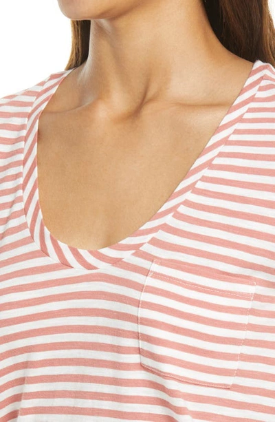 Shop Caslon ® Rounded V-neck T-shirt In Pink- Ivory Stripe