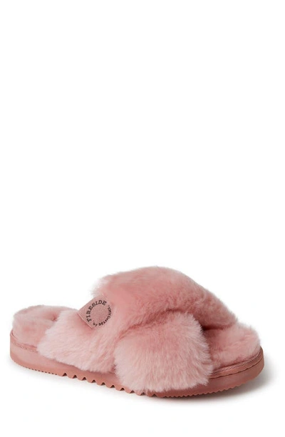 Shop Fireside By Dearfoams New Castle Crossover Genuine Shearling Slipper In Pink Bisque