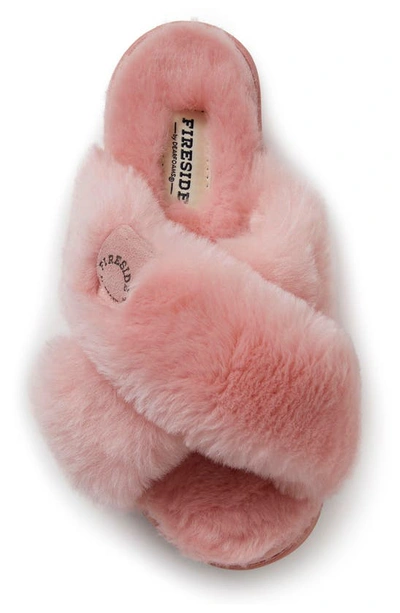 Shop Fireside By Dearfoams New Castle Crossover Genuine Shearling Slipper In Pink Bisque