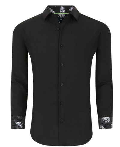 Tom Baine Slim Fit Performance Long Sleeve Geometric Button Down In Black Solid