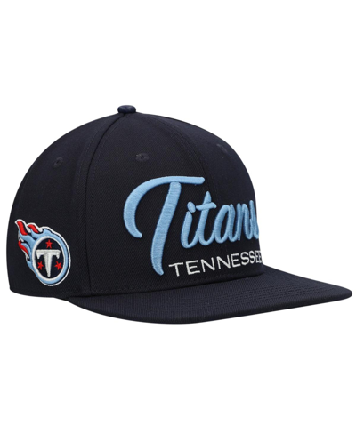 Shop Pro Standard Men's  Navy Tennessee Titans Script Wordmark Snapback Hat