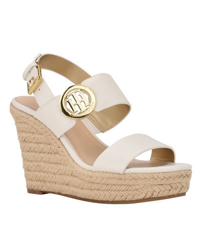 Shop Tommy Hilfiger Women's Kahdy Logo Wedge Sandals In White