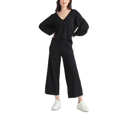Shop Black Tape Cotton Culotte Sweater Pants In Black