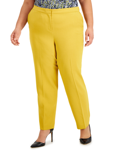 Shop Kasper Plus Size Slim Straight-leg Pants In Golden Pear