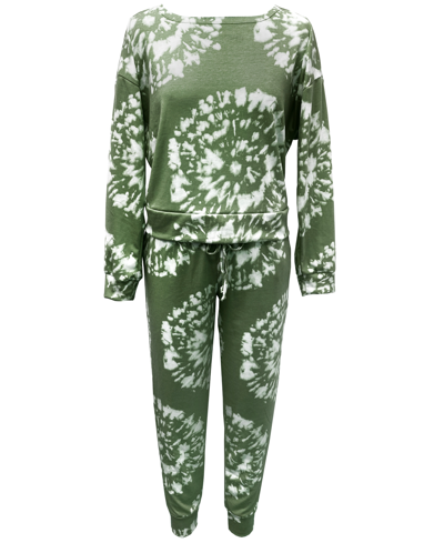 Shop Jenni Ring Tie-dyed Pajama Set, Created For Macy's In Sage Ring Tiedy