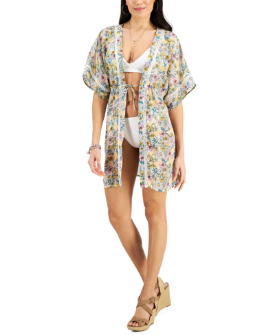 Shop Miken Juniors' Printed Kimono Cover-up, Created For Macy's Women's Swimsuit In Floral Print