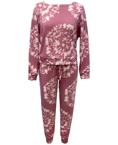 Shop Jenni Ring Tie-dyed Pajama Set, Created For Macy's In Rose Ring Tiedy