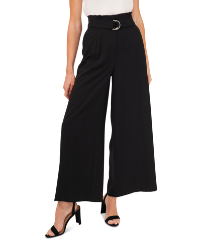 Shop Cece Women's Wide-leg Belted Moss Crepe Mid-rise Pants In Rich Black